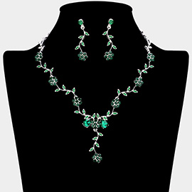Flower Leaf Cluster Vine Rhinestone Necklace