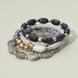 4PCS - Natural Stone Heishi Beaded Stretch Bracelets