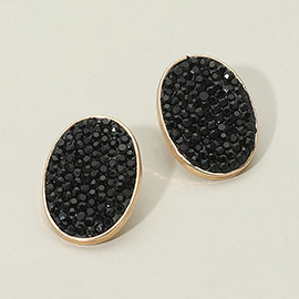 Rhinestone Embellished Oval Stud Earrings