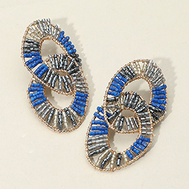 Tiny Bead Embellished Irregular Open Oval Link Earrings