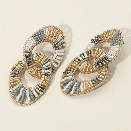 Tiny Bead Embellished Irregular Open Oval Link Earrings