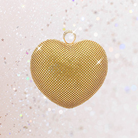 Rhinestone Embellished Heart Evening Clutch / Crossbody Bag
