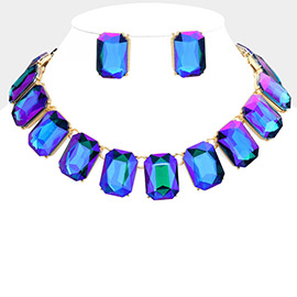 Emerald Cut Stone Link Evening Necklace