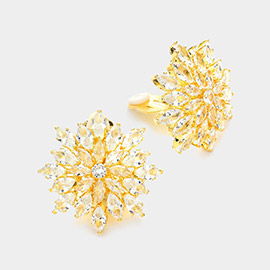 Floral Marquise Stone Cluster Clip On Evening Earrings