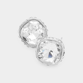 Rhinestone Trimmed Square Stone Evening Stud Earrings