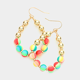 Colored Ball Pointed Open Teardrop Dangle Earrings