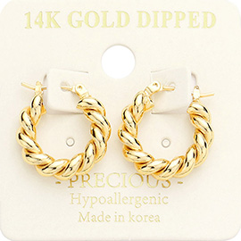 14K Gold Dipped Braided Metal Hoop Pin Catch Earrings