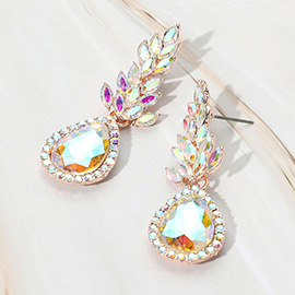 Teardrop Stone Accented Dangle Evening Earrings