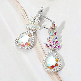 Teardrop Stone Accented Dangle Evening Earrings