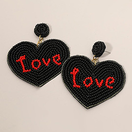 Love Message Felt Back Seed Beaded Heart Dangle Earrings