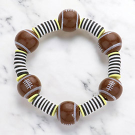 Football Accented Heishi Beaded Stretch Bracelet