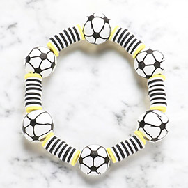 Soccer Accented Heishi Beaded Stretch Bracelet