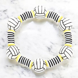 Volleyball Accented Heishi Beaded Stretch Bracelet