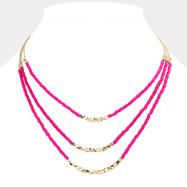 Faceted Beaded Triple Layered Bib Necklace