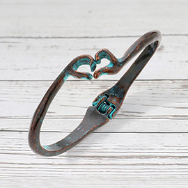 Metal Heart Hands Hinged Bangle Bracelet
