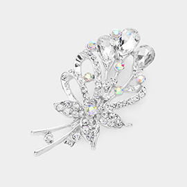 Teardrop Stone Accented Flower Bouquet Pin Brooch