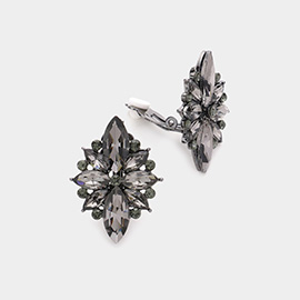 Marquise Round Stone Cluster Clip on Evening Earrings