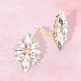 Marquise Round Stone Cluster Clip on Evening Earrings