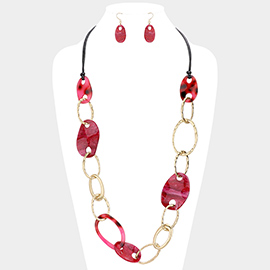 Irregular Open Resin Metal Oval Link Long Necklace