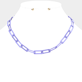 Colored Open Metal Rectangle Link Necklace