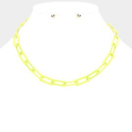 Colored Open Metal Rectangle Link Necklace