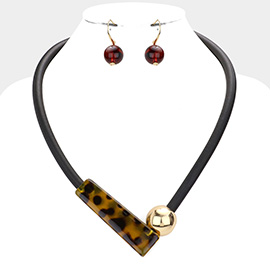Celluloid Acetate Tortoise Metal Ball Magnetic Necklace