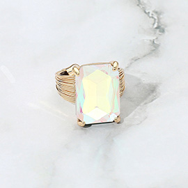 Emerald Cut Stone Adjustable Ring