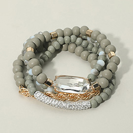 4PCS - Lucite Bead Accented Metal Ball Stretch Bracelets