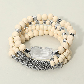 4PCS - Lucite Bead Accented Metal Ball Stretch Bracelets