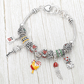 Jan 28 Fortune Cookie Rooster Chain Cat Multi Bead Bracelet