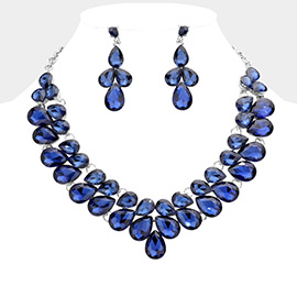 Teardrop Stone Cluster Evening Necklace