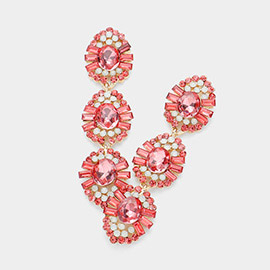 Glass Crystal Stone Accented Link Dangle Evening Earrings
