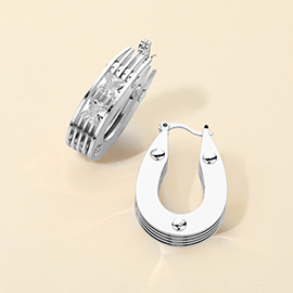 Square Stone Embellished Brass Metal Teardrop Hoop Pin Catch Earrings