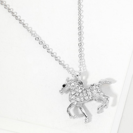 Stone Paved Running Horse Pendant Necklace