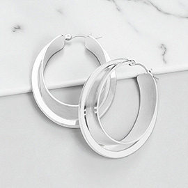 Double Layered Metal Oval Hoop Pin Catch Earrings
