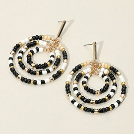 Beaded Triple Open Circle Link Dangle Earrings