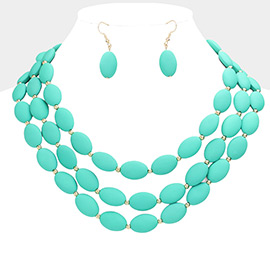 Colored Oval Beaded Triple Layered Necklace