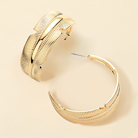 Metal Feather Hoop Earrings