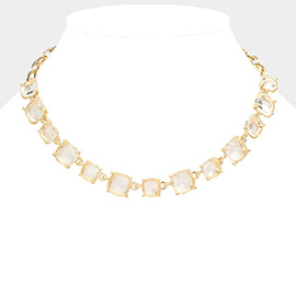 Cushion Square Stone Link Evening Necklace