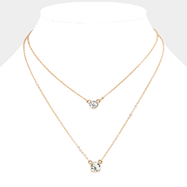 Double Round Stone Pendant Layered Necklace