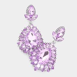 Teardrop Accented Marquise Stone Trimmed Dangle Evening Earrings