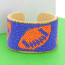 Game Day Seed Beaded Football Accented Cuff Bracelet