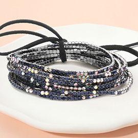 12PCS - Ribbon Colorful Rhinestone Layered Stretch Bracelets