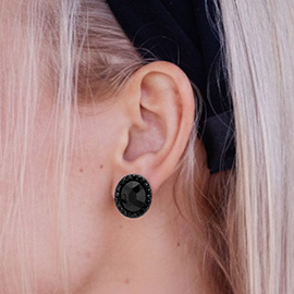 Oval Stone Stud Evening Earrings