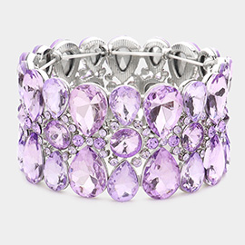 Pear Crystal Floral Rhinestone Stretch Evening Bracelet