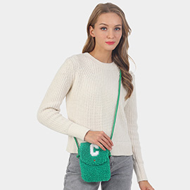 C Initial Monogram Sherpa Crossbody Cellphone Bag