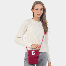 C Initial Monogram Sherpa Crossbody Cellphone Bag