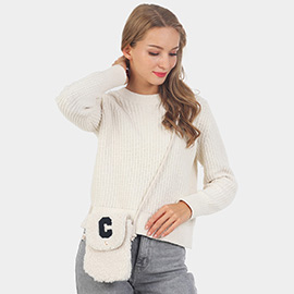 C Initial Monogram Sherpa Crossbody Cellphone Bag