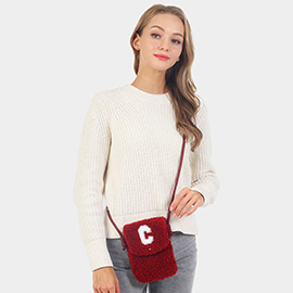 C Initial Monogram Sherpa Crossbody Cellphone Bag