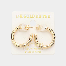 14K Gold Dipped 1 Inch Crushed Metal Hoop Earrings